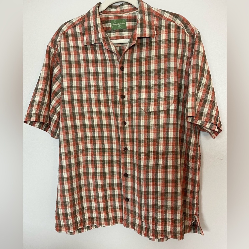 Tommy Bahama Men’s Washable Silk Plaid Shirt Size XL Resortwear Vacation Summer